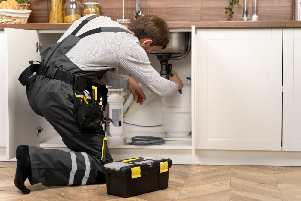 plombier en train travailler dans une cuisine